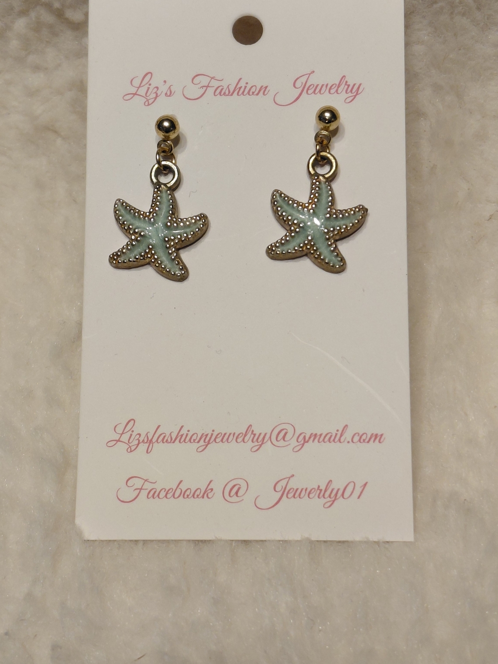 Fashion Jewelry Gold-Tone Earrings with Mint Starfish Charms